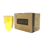 Eco-Friendly Colored Glass Reusable Milk Juice Drinking Tea Coffee Clear Colored Double Layer Water Glass Cup