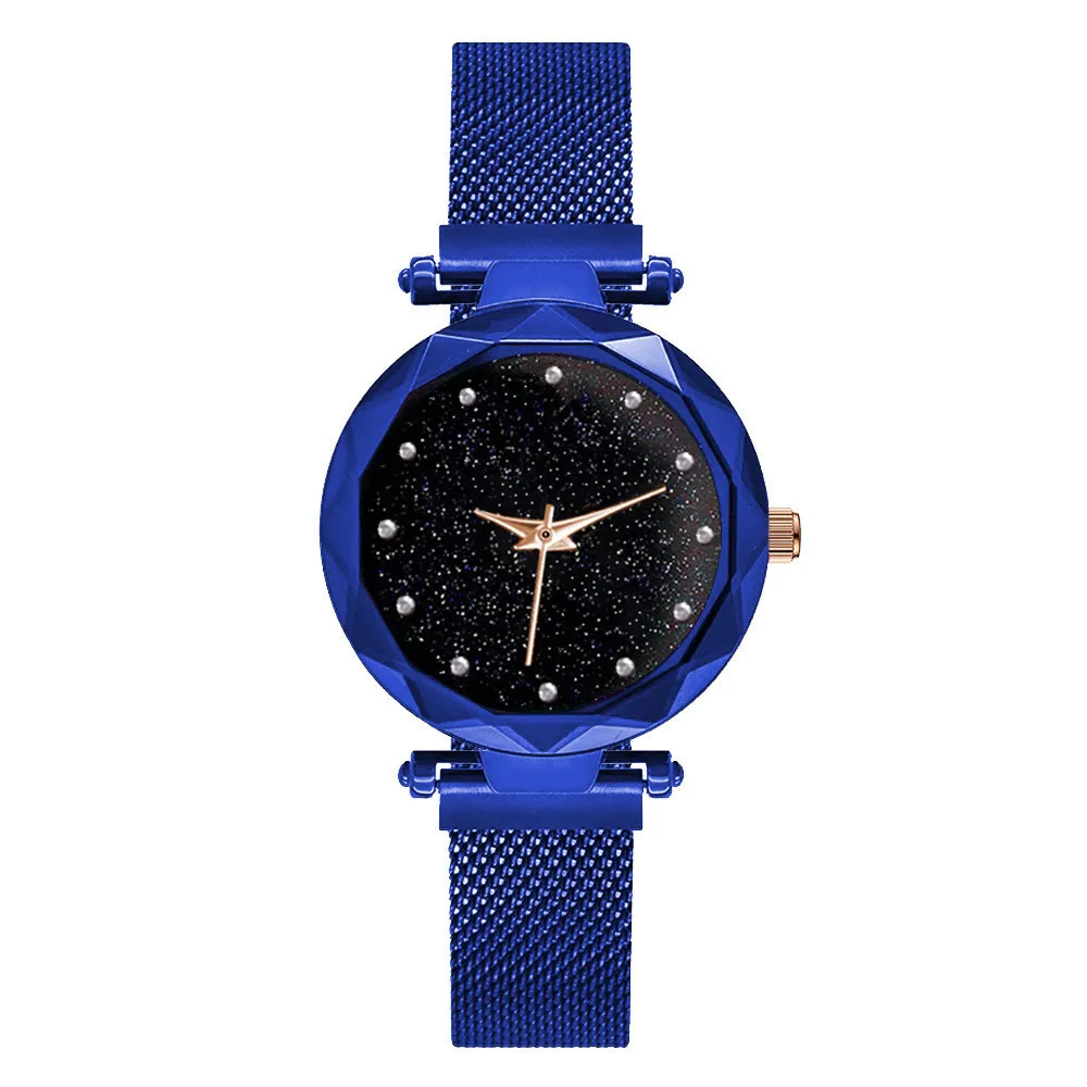 Top Brand Wristwatch Rose Gold Mesh Magnet Buckle Starry Quartz Watch Geometric Surface Casual Women Quartz Wristwatch N0056