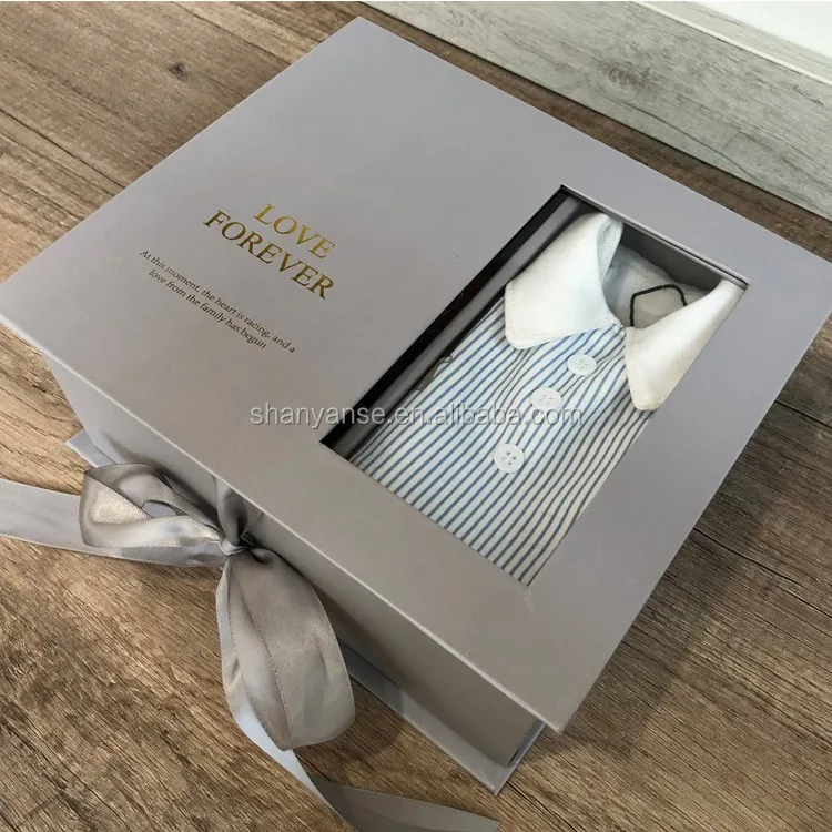 custom luxury paper baby ribbon folding box clothing packaging