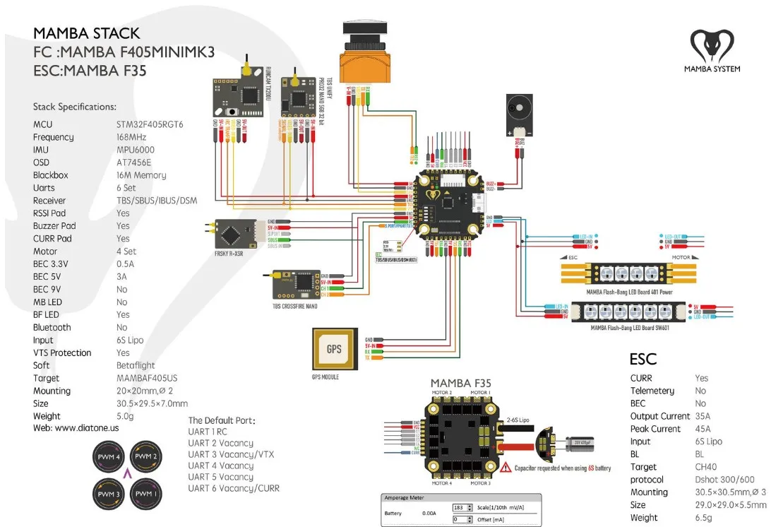 diatone mamba f405 mini mk3 flight control with f35 2-6s esc