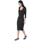 High quality cotton long sleeve black elegant V-neck dress women