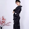 Japan Kimono Woman Black Stay Sleeve dress Tradition Red-crowned crane Full set of 9 piecesyukata kaftan
