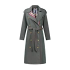 Wholesale color striped double-breasted women's Trench Coat