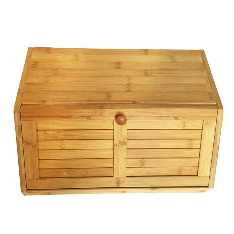 Trapezoid Corner Bin Wood Retro Bamboo Lid Bread Tin Box