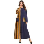 Fashionable Latest Designs Islamic Clothing Muslim Dress Color Block Abaya Long Dress