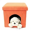 cute foldable faux suede square pet house storage box dog cat ottoman stool for indoor