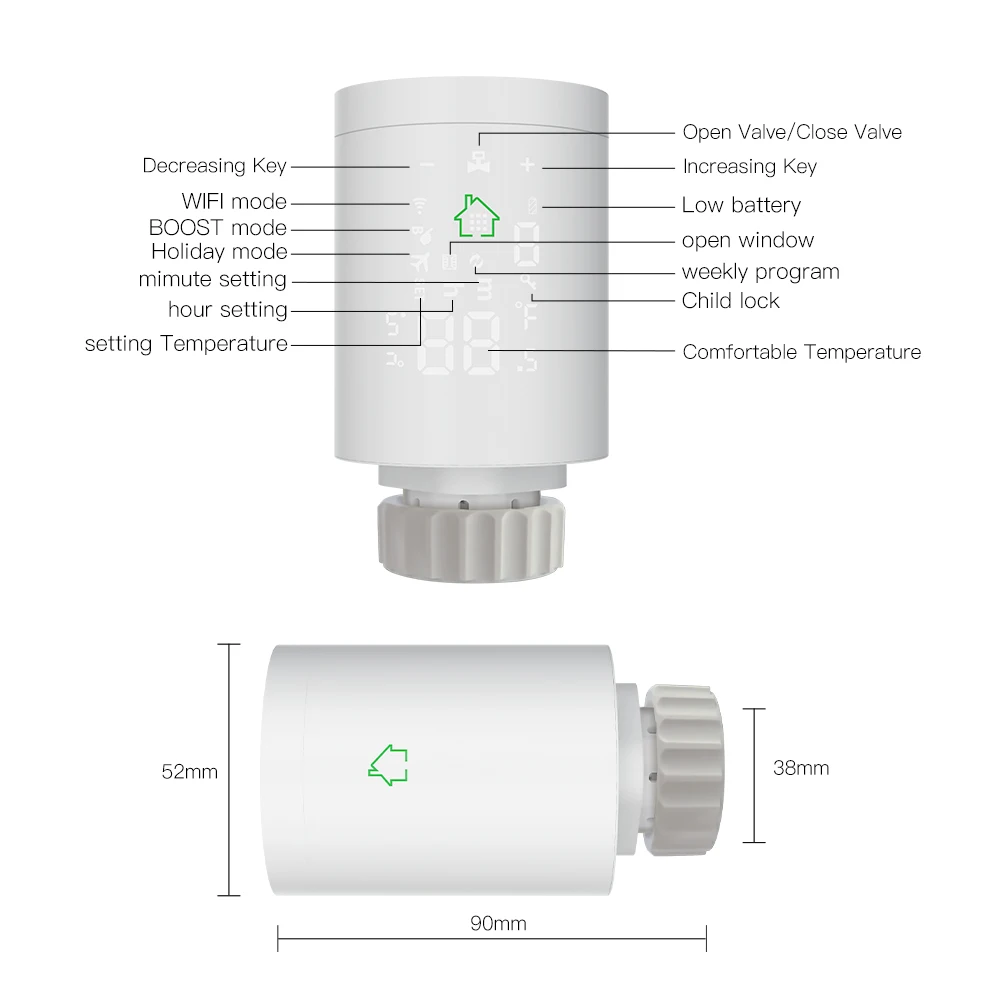 Smartphone Control Tuya Zigbee Thermostatic Radiator Valve for Home Water Heating System
