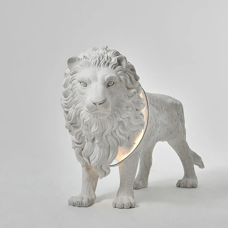 Modern LED Lion Resin LED light Floor White Standing Lamp Living Room Home Decor