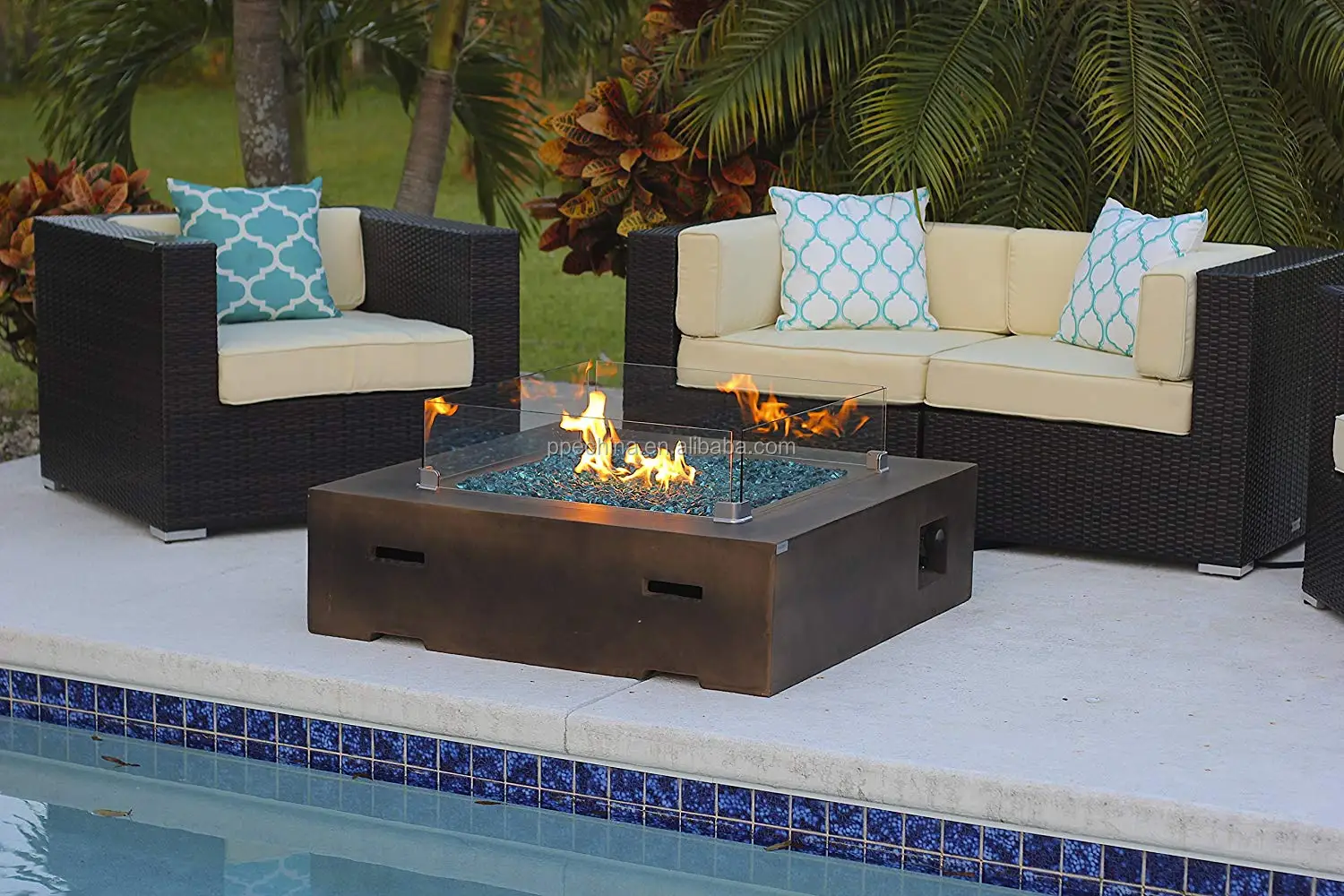 Courtyard Gas Fireplace Really Burning fire Gas Outdoor Stone Terrace