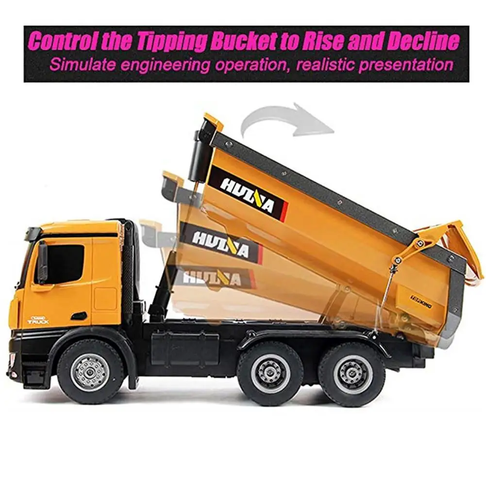 HUINA 1573 1/14 10CH Alloy RC Dump Trucks Engineering Construction Car Remote Control Vehicle Toy RTR RC Truck Gift for Boy