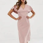 Popularity women clothing fancy tight bodycon dress angel sleeve midi pencil dress