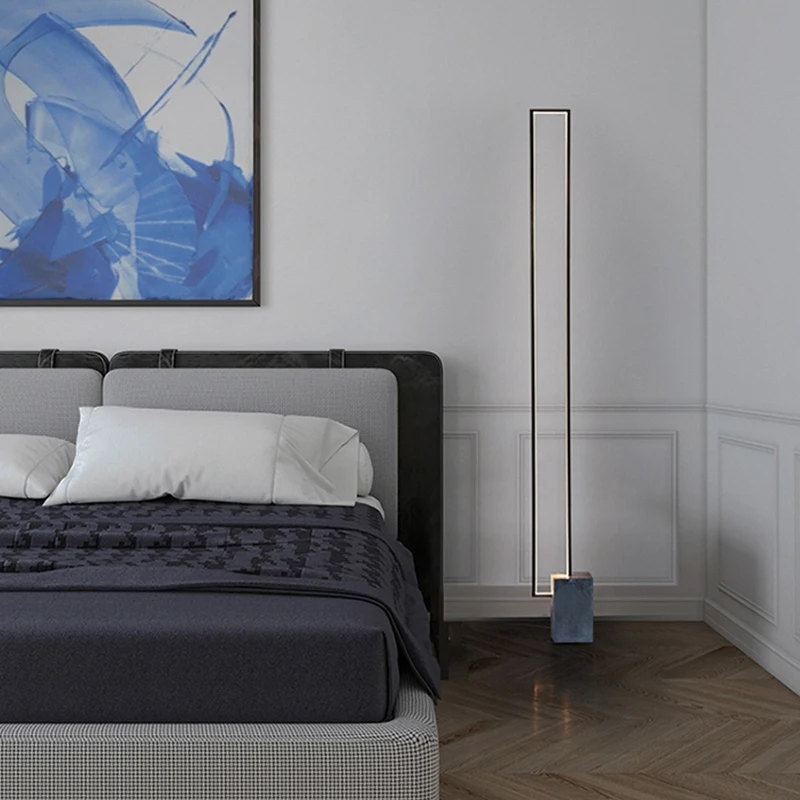 Modern design linear slim steel marble base stand lamp dimmable for living room LED floor light