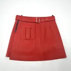 China wholesale young girl A-Line skirt ladies high waist irregular real leather skirt for women