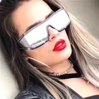 2019 Steampunk oversized women sunglasses brand designer rivets one piece sun glasses flat top square mirror eyewear