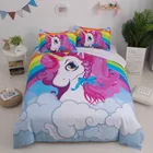 Queen Bedding Set Custom Printed Twin Queen Watercolor Polyester Fabric Kids Girl Unicorn Comforter Bedding Set