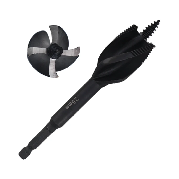 Impact Hex Shank Four Flutes Quad Cutter with Spiral Thread Wood Auger Drill Bit for Speed Feed Drilling