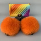 Woman Shoes Fur Slides Fox Fur Slippers Matte Colorful Jelly Bags Shoe Flip Flops Fluffy Slippers Sets