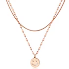 Unisex Golden Gold Plated Stainless Steel Iced Out Emoji Smile Face Pendant Best Friend Happy Necklace