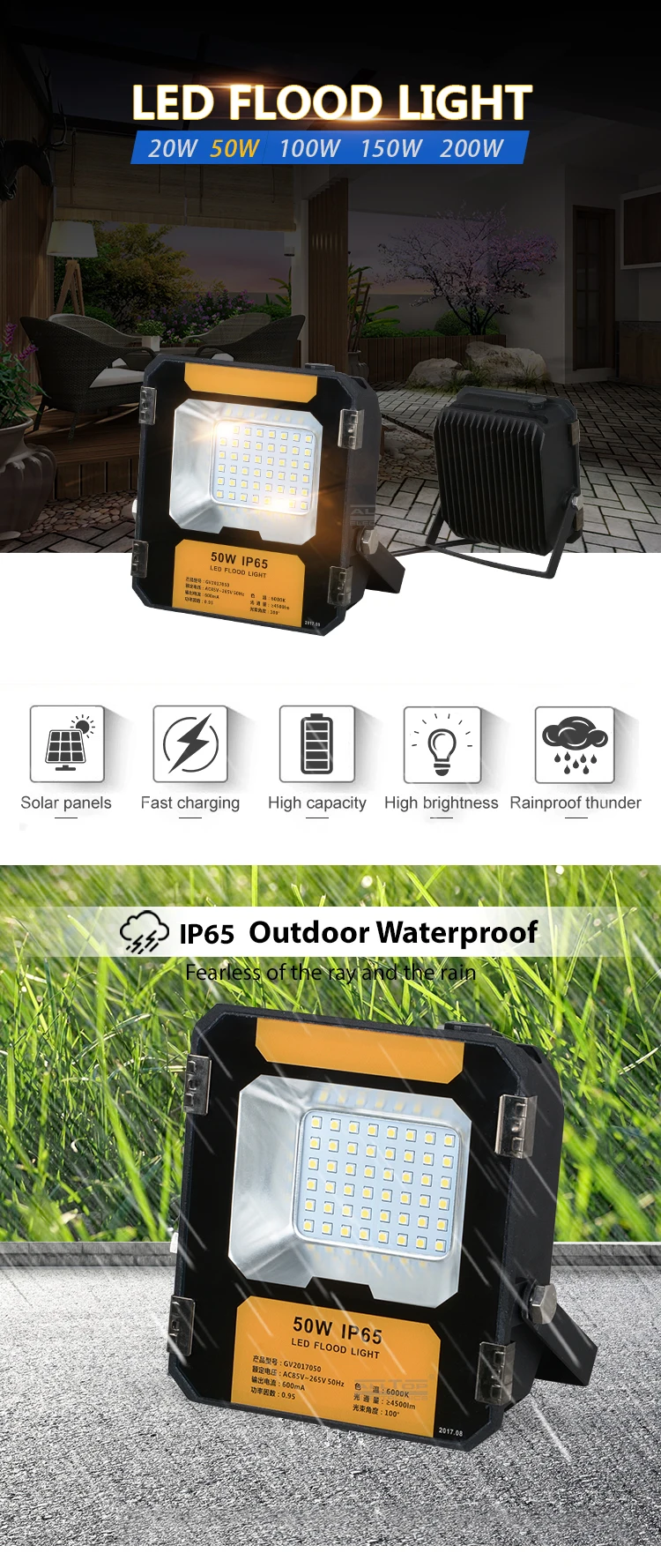 High quality outdoor ip65 waterproof portable smd led flood light 150w