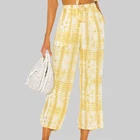 Patchwork printed elastic High waist ladies fashion zipper back summer wear wide-leg pants with pockets