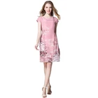Summer O-Neck pink dress floral pattern silk dress streetwear A-Line dress