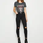 Hot Design Lady Sexy Skinny High Waist Ripped Knees Belt Women Sexy Party Black Denim Jeans
