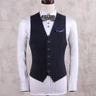 dark blue Fine plaid Mixed Choice Single Breasted Formal Men's Waistcoat shorted mens suit vest