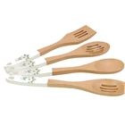 Personalize bulk big large novelty beech wood utensil set natural wooden cooking spoon with printed ceramic handle
