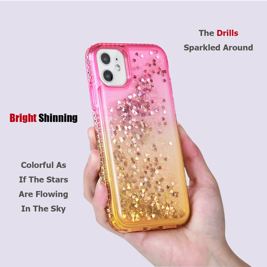 Custom Designer For Iphone 11 Case For Samsung Galaxy S10 Pink Shockproof Quicksand Liquid Diamond Bling Glitter I Phone Cases