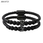 High quality CZ crown charm gemstone lava bead stainless steel magnet clasp genuine leather bracelet for men women