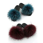 Slippers ANMAI Wholesale Warm Soft Ladies Fox Fur Slide Fox Furry Fluffy Sandals Slippers