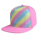 Beautiful pink flat circular brim snapback cap with colorful front panel