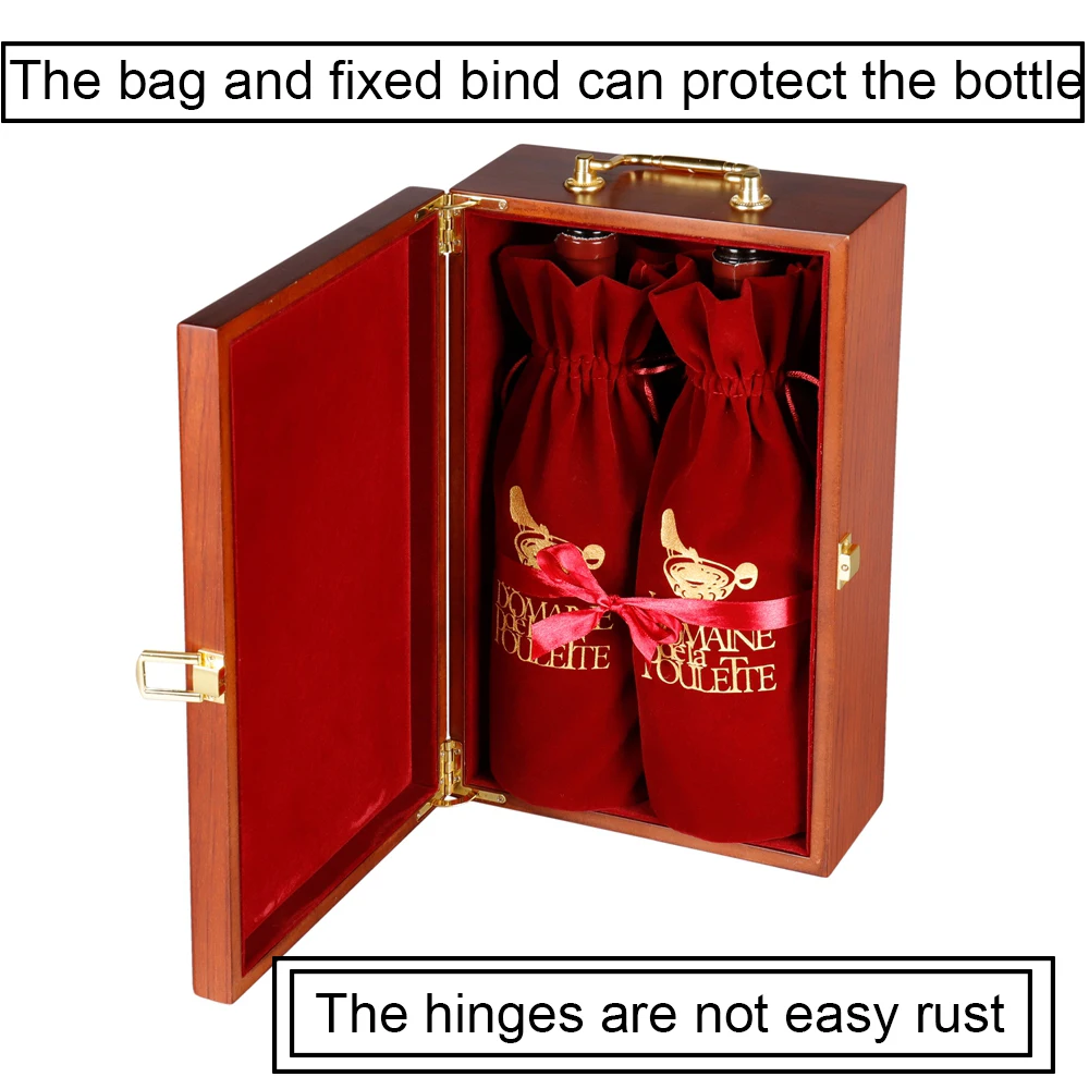 custom laser logo gift packaging wooden wine box for 2 bottles