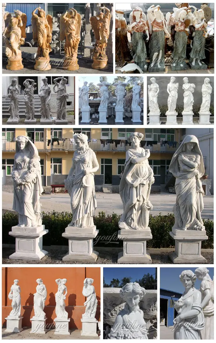 Outdoor Garden Decoration Natural Stone Woman Sculpture Marble Four Seasons God Sculpture