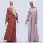 High quality solid color women's muslim abaya national style lantern sleeves dress
