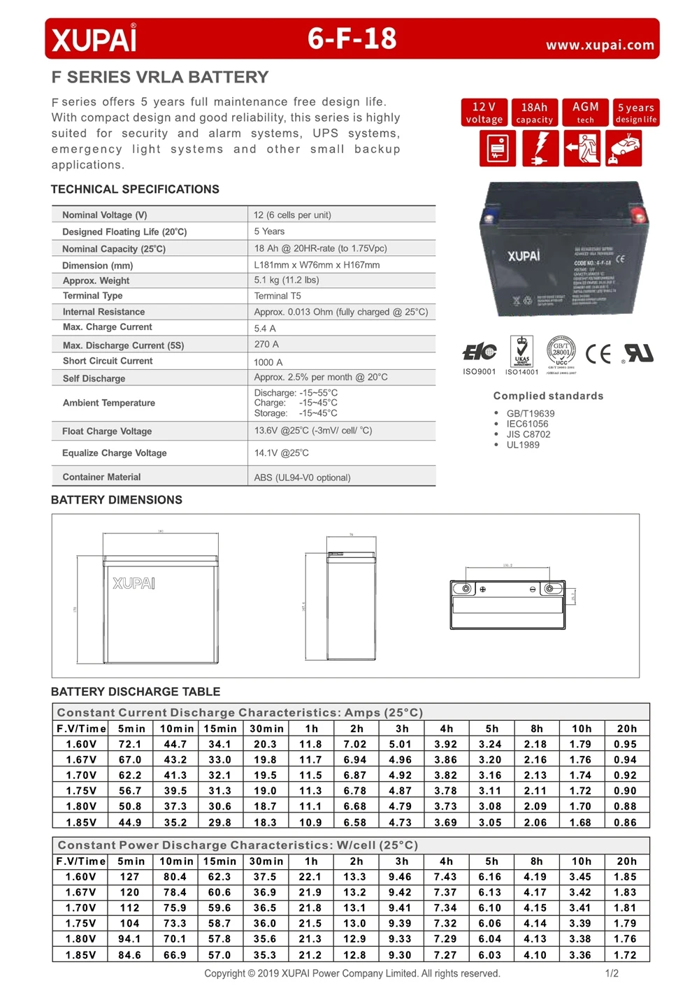 6-F-18 1 ups battery
