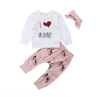 Kids Long Sleeve Clothing Sets Baby Girls Love Letter Printed Shirts + Pants + Headband 3pcs Suits