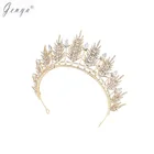 GENYA Luxury Winter Elf Stylish Bride Rhinestone Hair Jewelry Graceful Pearl Branch Shaped Alloy Queen Tiara Wedding Crown