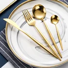 reusable 4PCS knife fork spoon set stainless steel wedding cutlery set gold/stainless steel flatware set/dinnerware set