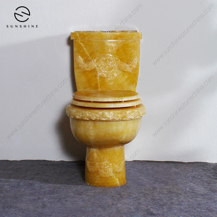 Custom Design Genuine Honey Onyx Marble Stone Floor Standing Closestool Toilet