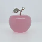 Pink cat Eye Lifelike Hand Carved Crystal Apples Christmas Eve Gift