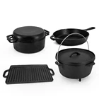 Cast iron non stick camping cooking pot fry pan griddle kitchen cookware set