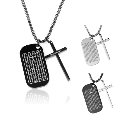 Caliente Negro Acero Inoxidable Cruz Biblia Señor Oración Colgante Collar de hombre 22/"
