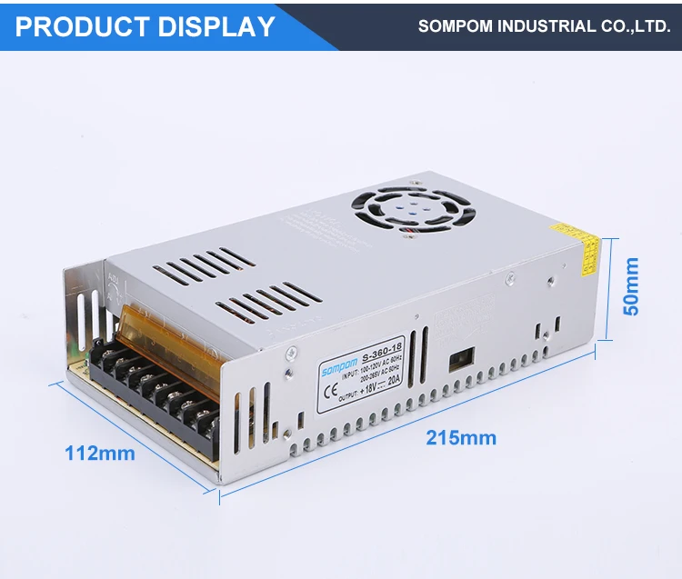 Sompom ac 220v 20a 360w amp dc 18v pcs SMPS mode switching power supply