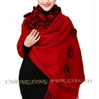 CX-B-P-37A Ladies Fashion Wholesale Lady Wool Pashmina Shawl With Fur Flower