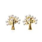 SE104-201 Halo 925 sterling silver single shell pearl fine tree earrings