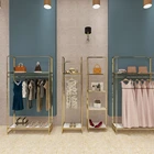 Gold Boutique Retail Garment Shop Fittings Display Furniture Clothing Display Rack Stand