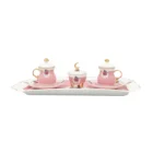 Gold plated pink color porcelain afternoon tea coffee cup sets with tray