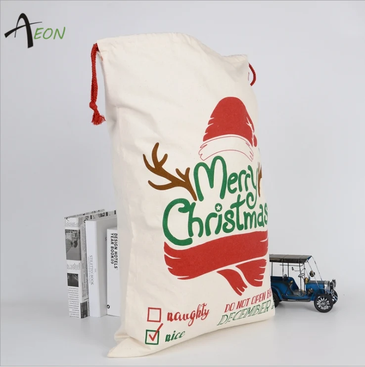 large cotton canvas santa sack bag with drawstring christmas