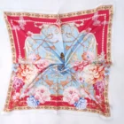 Wholesale Fashionable Women Toros Polyester Square Scarf Vintage Printed Custom Twill Silk Scarf 90x90